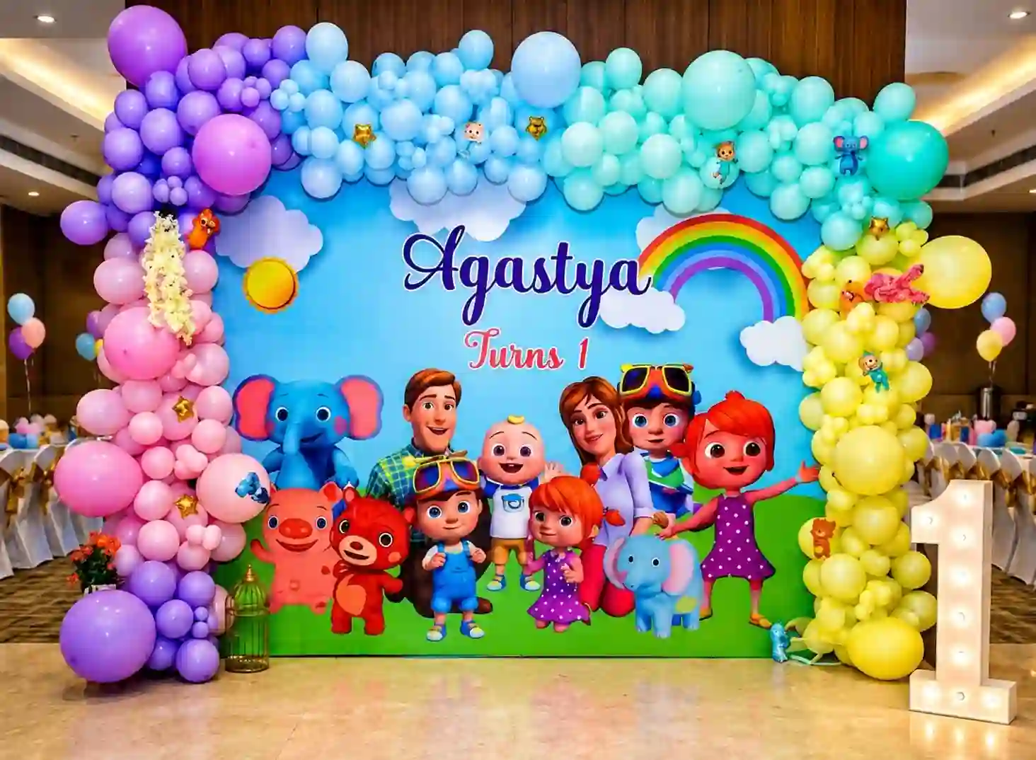 balloon decoration Cocomelon Colorfull Stage Theme